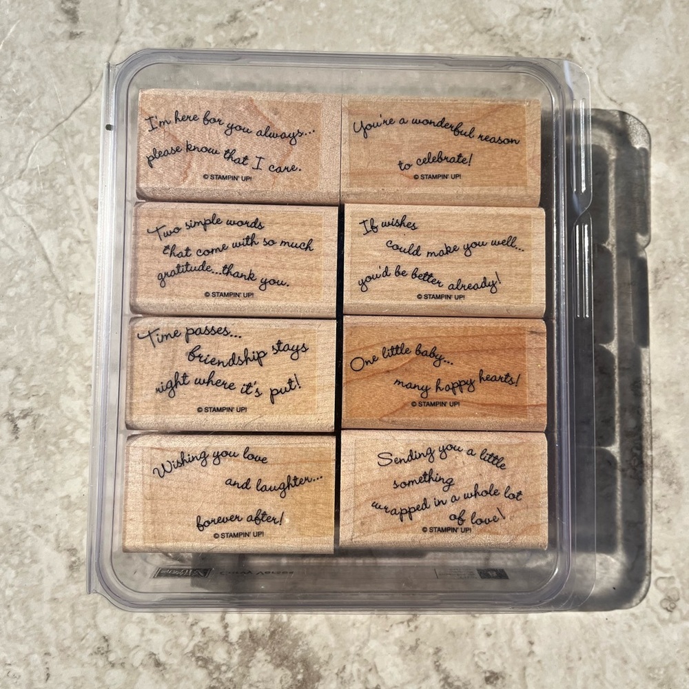 Stampin Up! wooden stamp set, Curvy Verses, 8pc